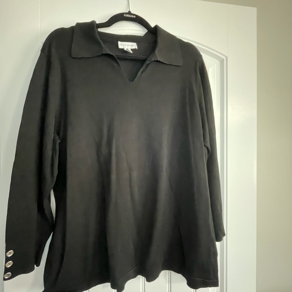 Susan Graver QVC l/s collared pullover sweater Size XL Button Detail